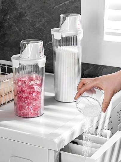 Bộ 1 hộp đựng bột giặt, dung tích lớn 1800ml/1350ml/800ml, xô nhựa đựng hạt giặt dùng trong phòng tắm, hộp đựng bột giặt, tiện dụng để đựng chất tẩy rửa và bột giặt, nắp có vạch chia định lượng chính xác, kín khí và chống ẩm, vòi rót dễ dàng.