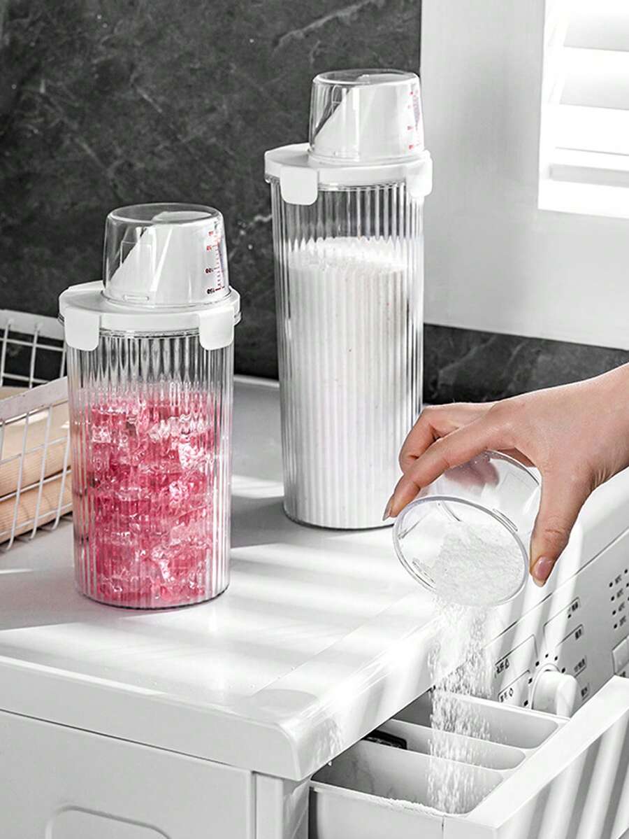 1 buah/Set Kotak Penyimpanan Deterjen Bubuk, Kapasitas Besar 1800ML/1350ML/800ML, Ember Cuci Plastik Kamar Mandi, Wadah Deterjen Bubuk, Praktis untuk Menyimpan Deterjen dan Bubuk, Tutup Bertanda untuk Dosis yang Tepat, Kedap Udara dan Tahan Lembap, Corong untuk Memudahkan Menuang