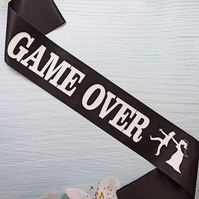 1pc,Magnusson's Garden Game Over Bachelor Party Groom Sash, Funny Wedding Engagement Gift Idea For Video Gamer Groom To Be, Black And White