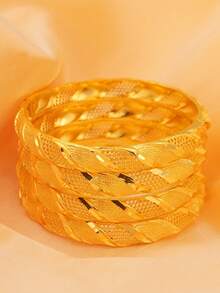 4pcs/Set Women's Charm Bracelet Jewelry Dubai Flower Shiny Bracelet, Middle Eastern Style Daily Wear Gift Suitable For Ramadan And Valentine's Day - Yellow Gold - View 1