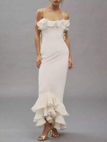 New Women's Fashion Strapless Backless Ruffle Dress Bodycon Gown Long Dress - 白色(25065) - 查看 2