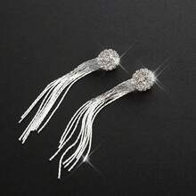 1对时尚水晶流苏耳环，优雅新娘耳环，女士款 - 銀色 - 查看 2