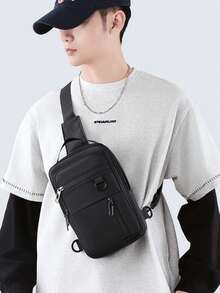 1个简约男士胸包，实用百搭休闲风格大容量商务通勤斜挎包 - 彩色 - 查看 5