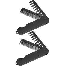 1把多功能男士折叠梳，油梳，蓬巴杜梳，宽齿纹理造型梳，便携旅行折叠梳 - 黑色 - 查看 9