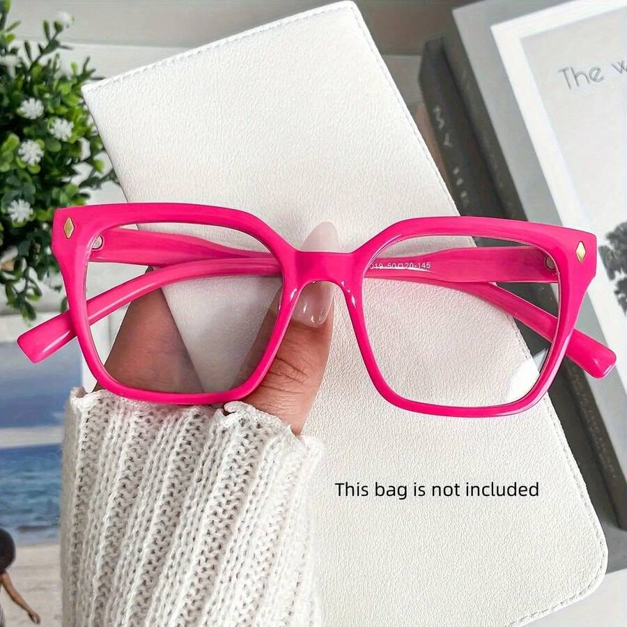 New Fashion Fresh Small Frame Square Plain Versatile Retro Glasses For Women Suitable For Photos And Daily Wear - 粉紅色的 - 查看 1
