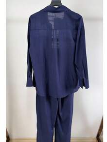 Linen Shirt And Pants Set (2 Pieces), Lined With Elastic. - Azul Marino - Ver 4