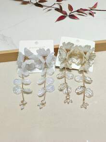 1 Pair Fashionable Women's Elegant Acrylic Flower Drop Earrings, Versatile Suitable For Vacation Wear - Multicolor - View 3