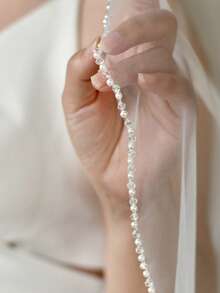 1件腰长手工串珠新娘头纱，优雅百搭的婚纱配饰 - 彩色 - 查看 5