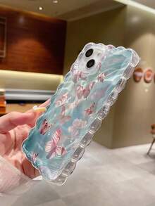 蝴蝶彩绘编织波浪边透明印花防震时尚可爱手机壳，兼容 17/17 Pro/17 Pro Max、16/16 Pro/16 Pro Max、16 Plus、10 - 彩色 - 查看 2
