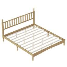 King Size Wood Platform Bed With Gourd Shaped Headboard,Retro Style Platform Bed With Wooden Slat Support,Walnut - Natural + Wood + King - View 7