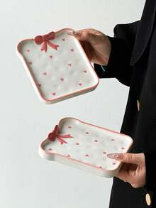 1/2/4pcs Ceramic Bow & Heart Shaped Plates, Elegant Minimalist Dessert Plates, Snack Plates, Cake Stands, Fruit Plates, Candy Dishes, Breakfast Serving Plates, Gift Tableware - Multicolor - View 8