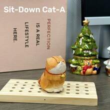 Handmade Wooden Cat Figurines | Hand-Painted Carved Cat Statues - Cute Home & Office Decor Gifts For Cat Lovers | Perfect BFF Gift - Stretching Cat - View 13