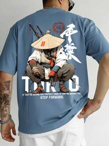 Áo thun ngắn tay nam FRACTYR thời trang tối giản in hình | Phong cách đường phố thường ngày, dễ phối đồ - Màu xanh bụi bặm - Xem 2