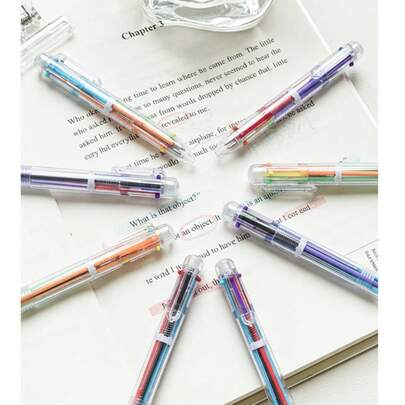 22pcs 0.5mm 6-In-1 Multicolor Ballpoint Pens, 6 Colors Retractable Ballpoint Pens, Office & School Supplies, Student & Kids Gift, Children's Party Favors, Back To School
