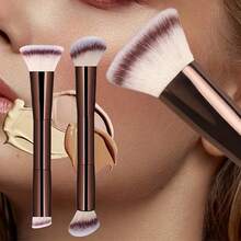 Professional Dual-Ended Face Makeup Brushes, Powder Blush Brush, Cosmetic Tools, Soft Fibers, Easy To Carry, Travel Brushes - Black - View 2