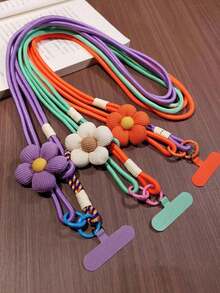 Adjustable Floral Braided Phone Lanyard - Dual Use As Cross-Body Bag And Wrist Strap, Vivid Color, Durable Nylon, Fits All Phones, Suitable For Outdoor Activities, Phone Lanyard With Random Color Metal Clasp - 黑灰色漣漪 - 查看 1