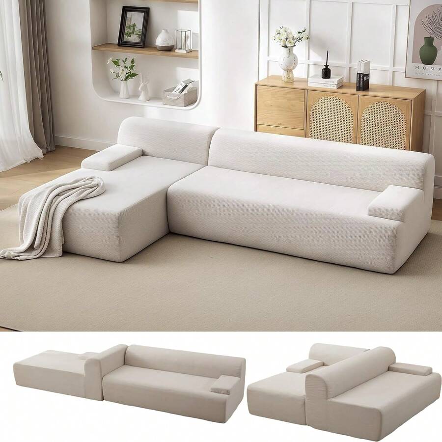 Techigher Modular Sectional Sofa, L-Shaped Corner Couch With Chaise, Boneless Couches, Sofa Bed For Living Room Bedroom, No Assembly Required, Compressed Packaging