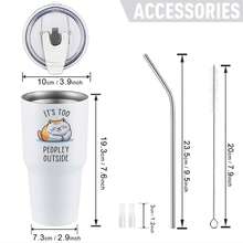 30oz Stainless Steel Tumbler Black White Options,  It's Too Peopley Outside Cat Print Graphic Cups, Insulated Travel Coffee Mug With Lid And Straw , Double Wall Vacuum Reusable Travel Cups, Funny Birthday Party Gift For Women & Men - trắng - Xem 3