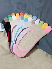 1 Pair/5 Pairs Women's Comfortable Casual Colorful Toe Pattern Anti-Slip Invisible Boat Socks, Suitable For Outdoor - Multicolor - View 7