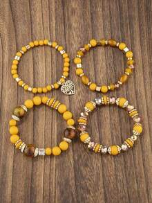 4pcs Vintage Heart Pendant Bracelets - Yellow - View 2