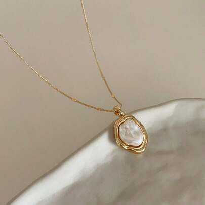 1pc Elegant French Baroque Faux Pearl Pendant Necklace, Vintage Style, Minimalist Daily Wear Jewelry For Women, Versatile Fashion Accessory For Party