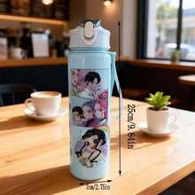 Kpop恶魔猎人女团卡通可爱图案手持吸管杯，学生健身便携水瓶 - 彩色 - 查看 5