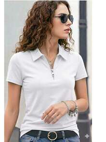 Women's Premium Polo Shirt With Zipper - White - View 6