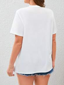 Plus Size, Plus Size T-Shirt - Short Sleeve Round Neck African Style Top With Heart & Geometric Print, Short Sleeve Blouse For Spring Summer Fall, Machine Washable Casual Wear (In Stock) - Plus Size FriendlyLoose Fit Benito Bowl,Big Game, Football Fast Delivery Women's Casual And Stylish Short-Sleeved Printed Shirt/T-Shirt, Breathable, Suitable For Outdoor Sports, Everyday Wear, Birthday Gifts, Christmas Gifts, Halloween Gifts, Or As A Commemorative Shirt For Friends Or Loved Ones.Also Suitable As A Pullover - 白色 - 查看 4