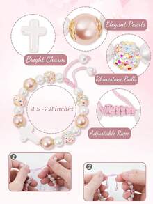 1pc Easter White/Pink Pearl Cross Pendant Bracelet For Gils And Teens Easter Basket Filler Christian Gift - Multicolor - View 4