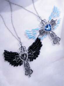 2件套 Y2K哥特风时尚可爱性感创意设计独特小众黑白翅膀十字架吊坠项链，适合日常休闲、节日、生日、派对、周年纪念日，或作为情人节、母亲节礼物。 - Y2K項鍊 - 查看 2