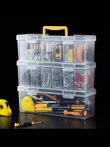 7pcs Set (6 Small Boxes + 1 Large Box) Tool Parts Storage Box, Multi-Compartment Portable Transparent Tool Storage Box, Home Screwdriver Hardware Parts Organizer Box, Toy Organizer Box, Portable Divided Organizer Box For Home Multifunctional Tool Box, Transparent Handheld Tool Storage Box, Wrench Screw Parts Organizer Box - Multicolor - 1pc - View 4