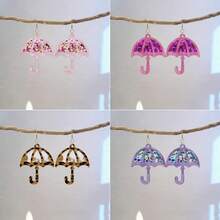 Glitter Raindrop Earrings, Glossy Pink Acrylic Long Pendant Earrings, Cute & Fashionable Jewelry Gift For Women - Multicolor - View 8