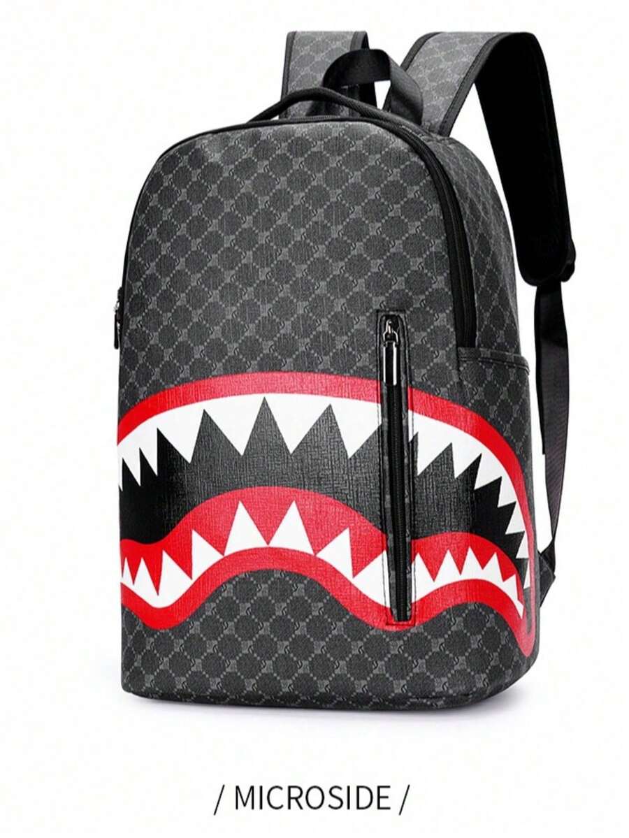 Women's Plaid Pattern Korean Style PU Waterproof Durable Large Capacity Casual Backpack With Laptop Compartment For School Travel - 黑色 - 查看 1