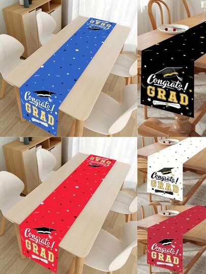 1件毕业主题桌旗，180*30厘米，包含红色、蓝色、白色、黑色、酒红色，祝贺毕业桌布，2026届毕业庆典装饰，毕业家居装饰，毕业派对用品，毕业桌面中心装饰，餐桌装饰，祝贺毕业庆典装饰，毕业礼物