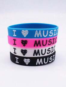 4pcs Multi-Color Combination "I Love Music" Waterproof & Durable Silicone BraceletWomen's Minimalist Bracelet & Bangle, Exquisite & Fashion Design, High-Quality Texture, Brighten Skin Tone & Slim Wrist Look, Unique Non-Repetitive Style, All-Match For Daily Wear, Commute, Vacation, Party, Banquet & Bridal Jewelry, Perfect Gift For Birthday, Best Friend, Valentine's Day And Mother's Day - 彩色 - 查看 6