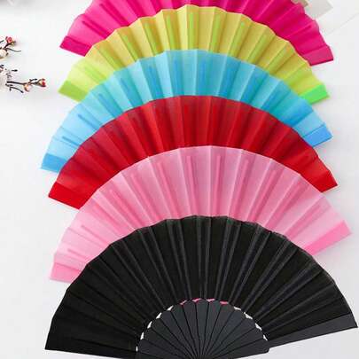 1pc Solid Color Plastic Folding Fan, Women's Folding Fan, Fashion Elegant Minimalist Solid Color Hand Fan, Wedding Performance Fan, Plastic Portable Handheld Dance Party Fan, Chinese/Japanese Wedding Decor Folding Fan, Low-Key Minimalist Gift, Suitable For DIY, Suitable For Party Themes Or Creative Design