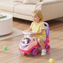 Rutschauto, Rutscher für Kleinkinder, Rutschfahrzeug mit Hupe und Musik, 22 kg Tragkraft, Stauraum unter dem Sitz, Lauflernhilfe für Kleinkinder von 19 bis 36 Monaten, Rosa - Modell mit Rückenlehne, Cartoon - Übersicht 10