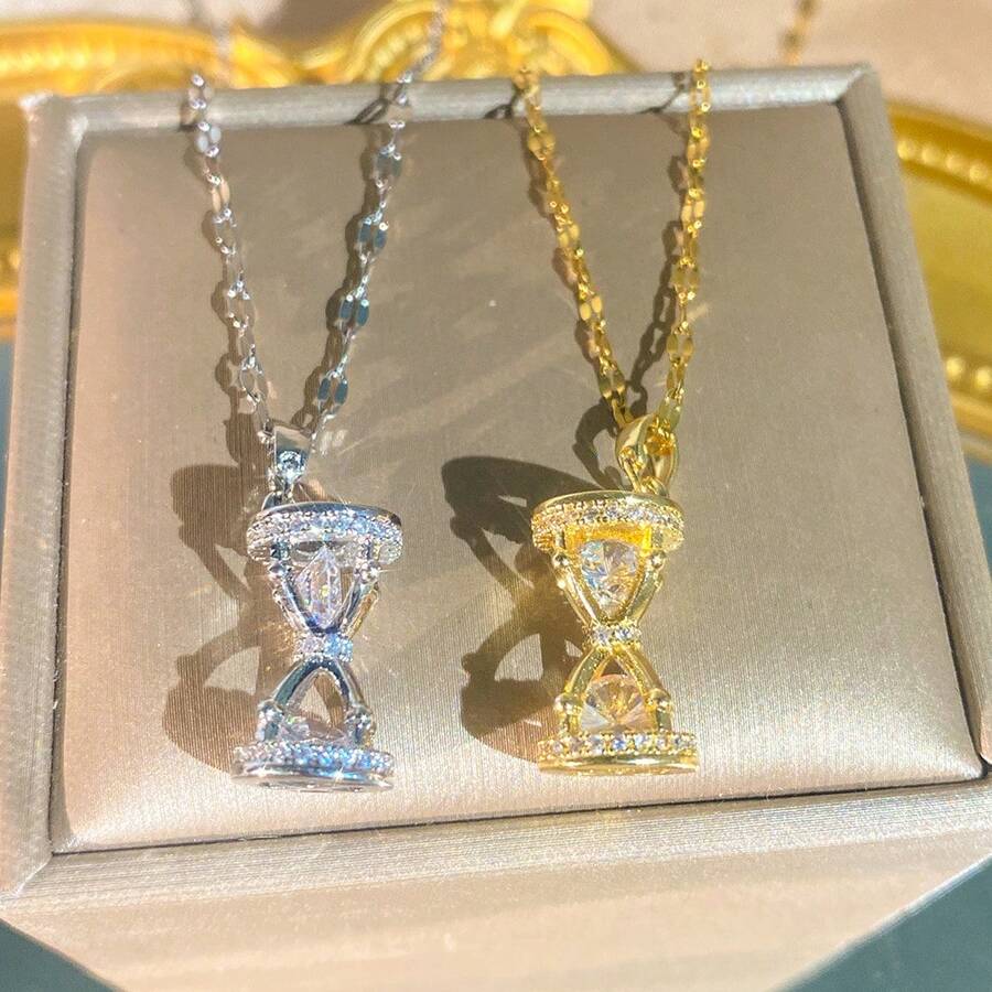 1 chiếc dây chuyền mặt dây rỗng bằng thép không gỉ, thiết kế sang trọng, thanh lịch, đa năng, thích hợp làm quà tặng trang sức mùa xuân/hè. - đồng hồ cát - Xem 1