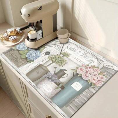 1 pieza Alfombra de barro de diatomeas suave y de secado rápido, con estampado de café vintage, alfombra de mesa duradera para la cocina, cafetería, restaurante, alfombra para mascotas