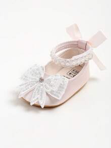 Infant Mary Jane Flats - Infant Newborn Toddler Shoes, Soft Rubber Sole, Princess Style Wedding Shoes - Baby Pink - View 4