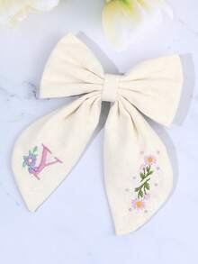 1件 26字母紫色花卉刺繡白色蝴蝶結髮夾，適合女孩髮飾，鱷魚夾，適用於學校與日常配戴 - 彩色 - 查看 27
