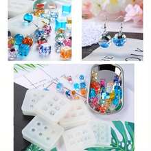 1个/4个树脂首饰硅胶模具，水晶环氧树脂珠子模具，圆形、菱形、方形、椭圆形、长方形，手链串珠环氧树脂硅胶模具，带孔宝石首饰制作环氧树脂模具，适用于耳环、吊坠、手链和项链 - 白色 - 查看 5