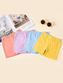 4pcs Girls' Solid Color Breathable Safety Shorts, Thin Underpants Suitable For Spring & Summer Daily Wear, Can Be Worn Underneath Or As Outerwear - Multicolor - View 5