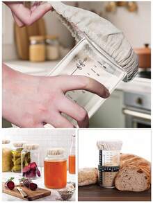 Sourdough Proofing Basket Covers, Includes 4 Reusable Linen Covers, Thermometer And Timer Strap, Fits 3-4 Inch Mason Jar Containers - View 4