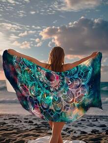 1 pieza Toalla de playa con patrón de mandala, esencial para verano, viajes, vacaciones - Multicolor - Ver 8