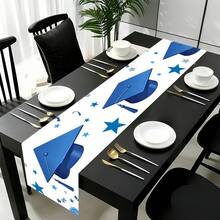 1pc Multi-Color Graduation Table Runner, Congrats Grad Table Flag With Grad Cap & Stars, Graduation Party Table Decor, Tablecloth Suitable For Graduation Ceremony, Banquet, Dining Table, Entryway Table, Celebration Events - Multicolor - View 6