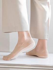 1/5/10双装 女士时尚隐形夏季透气硅胶防滑网眼超薄高品质弹力无痕冰丝纯色船袜 柔软 - 彩色 - 查看 12