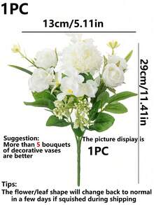 1束仿真丝绣球花束，假茶玫瑰，适用于秋季婚礼花瓶，家居餐厅卧室装饰，节日生日派对用品，户外花园装饰 - 白色 - 查看 3