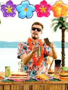 8pcs/Set - Hibiscus Pattern Paper Plates, Colorful Hawaiian Flower Shaped Disposable Plates, Convenient For Summer Parties, Spring Gatherings, Banquets And Other Occasions. Also Suitable For Hotels, Homes, Restaurants And Other Daily Life Scenarios. - Multicolor - View 4