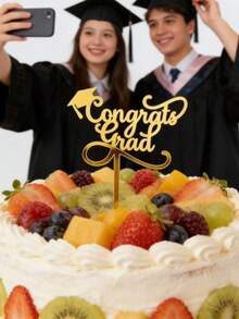 1pc Graduation Celebration Cake Topper - Congrats Graduate, Completed, Graduation Party Decor, Cupcake Topper - StyleF - View 5